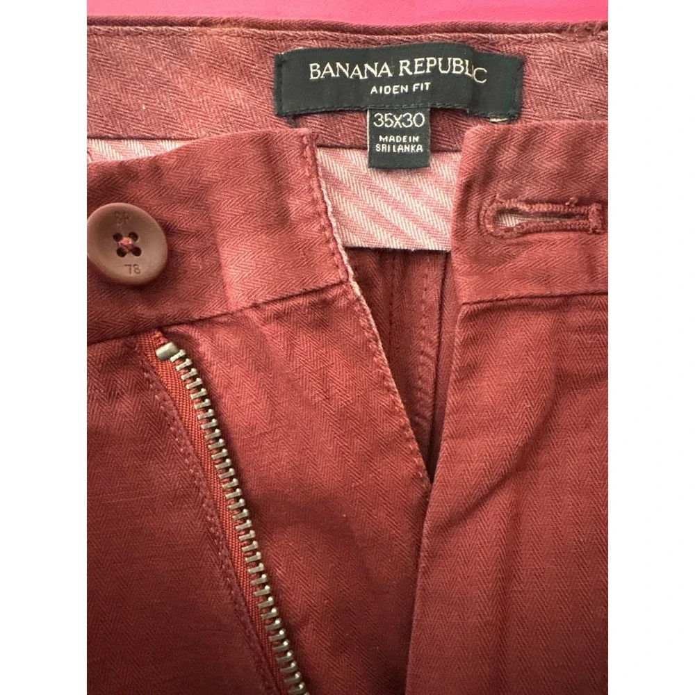 Banana Republic Mens Aiden Fit Red Burgundy Herringbone Pants‎ Sz 35x30 Casual